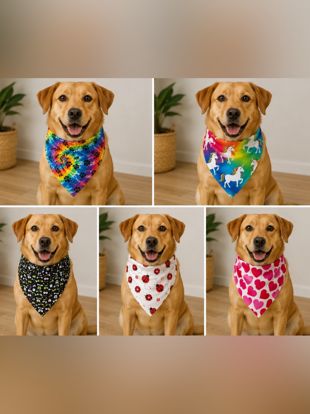 Dog Bandanas - Rainbow Tie-Dye, Unicorn, Ladybug Designs & more